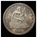 1876 SEATED LIBERTY QUARTER CH/GEM BU