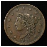 1837 CORONET HEAD LARGE CENT XF