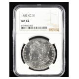 1882-CC MORGAN DOLLAR NGC MS 62
