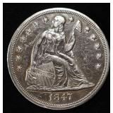 1847 SEATED LIBERTY DOLLAR AU/BU
