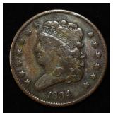1834 CORONET HEAD HALF CENT F
