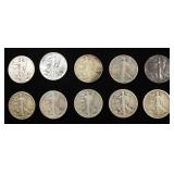 (10) 90% SILVER WALKING LIBERTY HALF DOLLAR