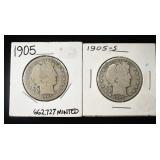 1905-P&S BARBER HALF DOLLARS VG
