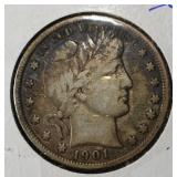 1901 BARBER HALF DOLLAR VF/XF