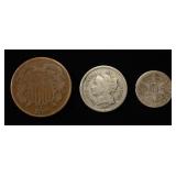 1867 2C, 1858 3C SILVER, 1866 3C NICKEL