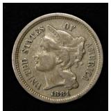 1881 3-CENT NICKEL XF/AU