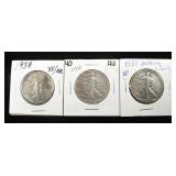 1937, 38 & 40 WALKING LIBERTY HALF DOLLARS XF/AU