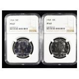 (2) NGC 1964 PROOF KENNEDY HALF DOLLARS PF 67