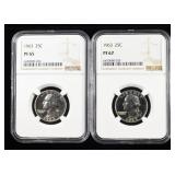 (2) NGC GRADED 1963 WASHINGTON PROOF QUARTERS