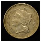 1868 3 CENT NICKEL PIECE BU