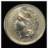 1867 3 CENT NICKEL PIECE CH BU