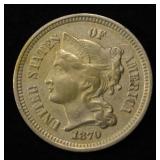 1870 3 CENT NICKEL PIECE AU