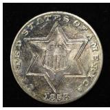 1858 3 CENT PIECE CH BU