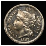 1887/6 3 CENT NICKEL PIECE GEM PROOF CAMEO
