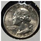 1939-S WASHINGTON QUARTER CH BU