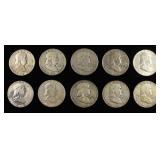 (10) 90% SILVER FRANKLIN HALF DOLLARS
