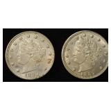 (2) 1883 NO CENTS LIBERTY NICKELS AU/BU