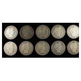 (10) 90% SILVER BARBER HALF DOLLARS