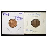 1909 INDIAN HEAD UNC &1922-D WHEAT CENTS