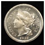 1882 3 CENT NICKEL PIECE GEM PROOF CAMEO