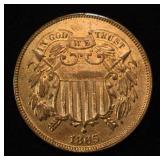 1865 2 CENT PIECE FANCY 5 FULL RED CH BU