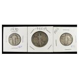 (2) STANDING LIBERTY QUARTERS, WALKING LIBERTY 50C