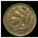 1874 3 CENT NICKEL PIECE CH BU