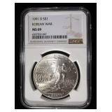 1991-D KOREAN WAR SILVER $1 COMMEM NGC MS 69
