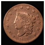 1833 CORONET HEAD LARGE CENT XF/AU