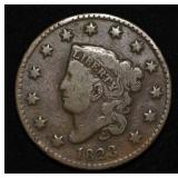 1823 CORONET HEAD LARGE CENT FINE