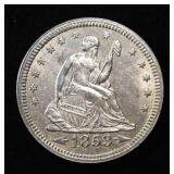 1853 SEATED LIBERTY QUARTER CH BU