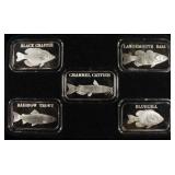 (5) FISH 1 OZ .999 SILVER BARS