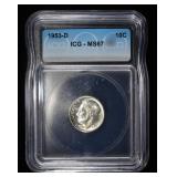 1953-D ROOSEVELT DIME ICG MS67
