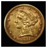1881 $5 GOLD LIBERTY BU