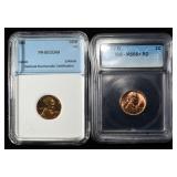 1957-D, 1955 GRADED WHEAT CENTS SUPERB GEM BU