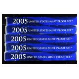 (5) 2005 US MINT PROOF SETS
