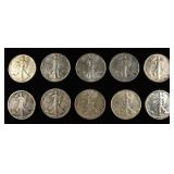 (10) 90% SILVER WALKING LIBERTY HALF DOLLARS