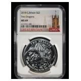 2018 TWO DRAGONS 1 OZ 0.999 SILVER ROUND NGC MS69