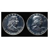 (2) 90% SILVER 1963 FRANKLIN HALF DOLLARS PROOF BU