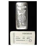 HERAEUS 10 OZ 0.999 SILVER BAR