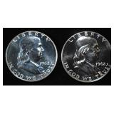 (2) 90% SILVER 1962 FRANKLIN HALF DOLLARS PROOF BU