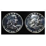(2) 90% SILVER 1959 FRANKLIN HALF DOLLARS PROOF BU