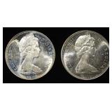 (2) 1965 $1 CANADA 80% SILVER BU