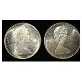 (2) 1966 $1 CANADA 80% SILVER BU
