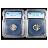(2) 1957 ROOSEVELT DIMES ICG MS67 & 67+