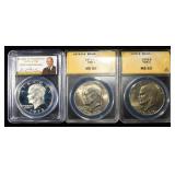 3 EISENHOWER DOLLARS, 1 SILVER