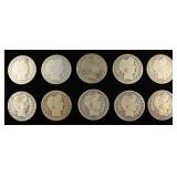 (10) 90% SILVER BARBER HALF DOLLARS