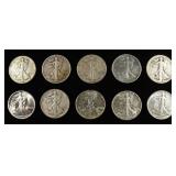 (10) 90% SILVER WALKING LIBERTY HALF DOLLARS