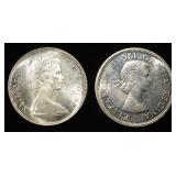 1964 & 1966 $1 CANADA 80% SILVER BU