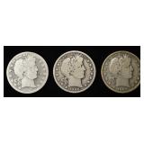 1893,1906-D & 1908-O BARBER HALF DOLLARS